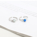 Round Blue Opal 925 Silver White CZ Rings